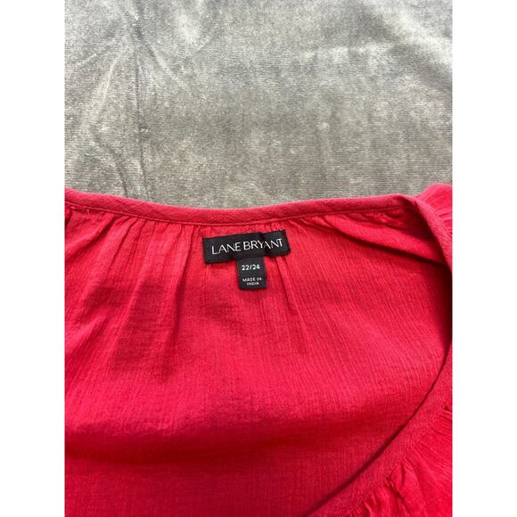Lane Bryant Top Womens 22/24 red long sleeve‎ lace drawstring closure V-Neck - Picture 4 of 5